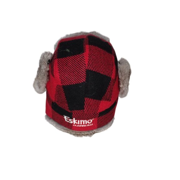 Eskimo Ice Fishing Gear‎ Red Black Buffalo Plaid Fur Flap Hat Alaskan Hunting L - Picture 5 of 11